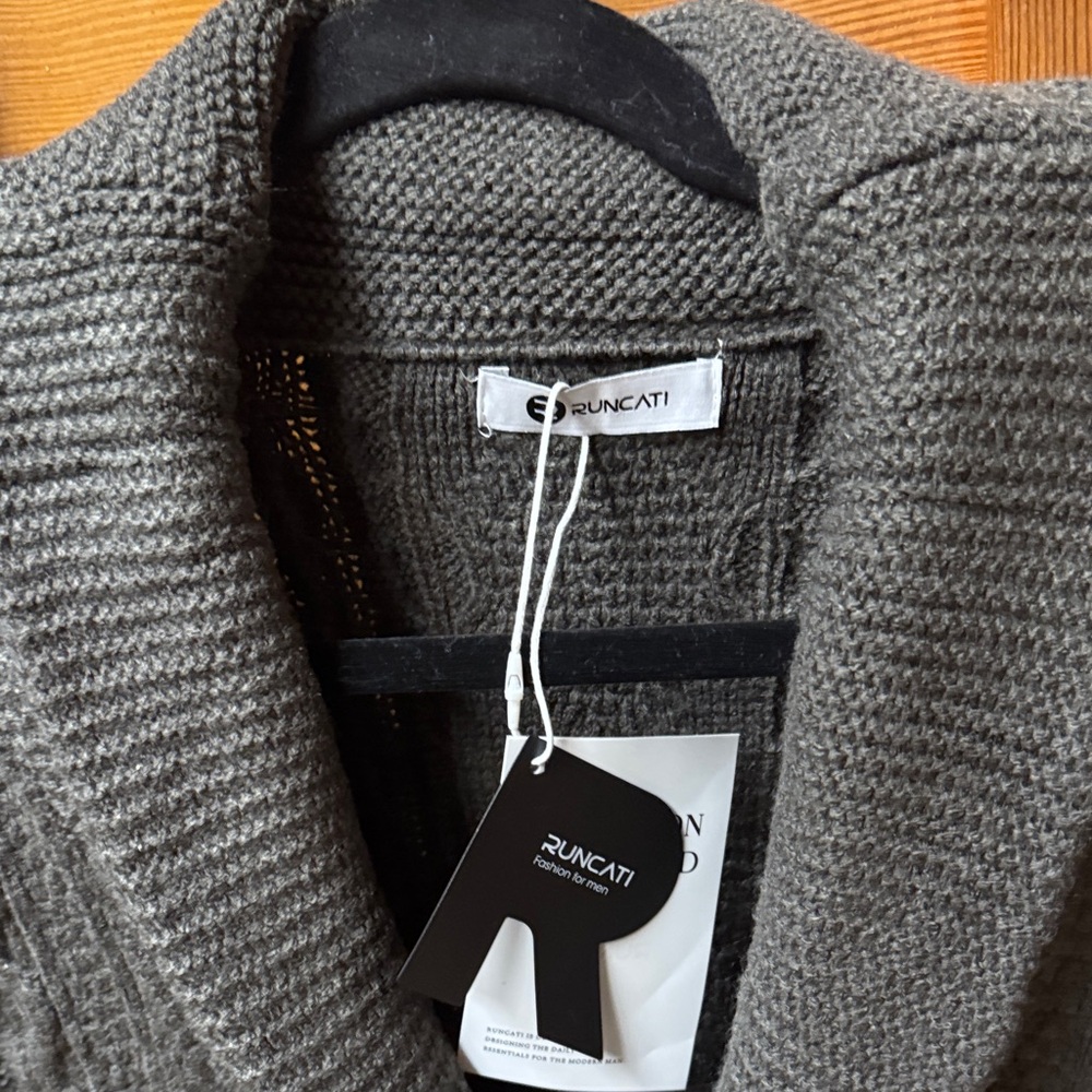 Size Large L NEW NWT long Men's Cable Knit Sweater - Gray - Picture 4 of 7